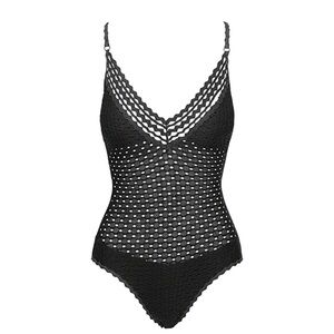Robin Piccone Chira crochet V-Neck Ric Rac Trim Swimsuit size 6